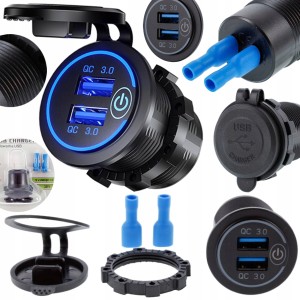 ŁADOWARKA DO ZABUDOWY 2X USB QC3.0 SZYBKA PODŚWIET