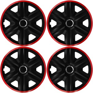 4x Kołpaki 15 cali uniwersalne NRM FAST LUX CZERWONO CZARNE + RING Komplet